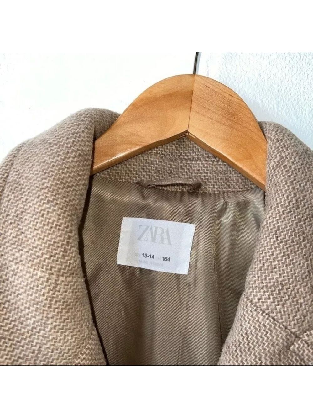 Zara Light Brown Pea Coat Formal Jacket With Buttons Size 13-14 - Picture 3 of 5
